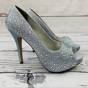 Demetrios silver rhinestone peep toe platform